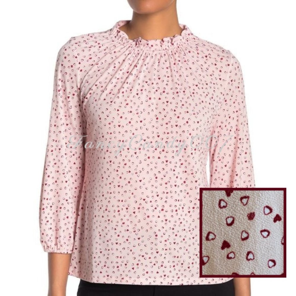 Adrianna Papell Heart Dot Ruffled Mock Neck, Size L